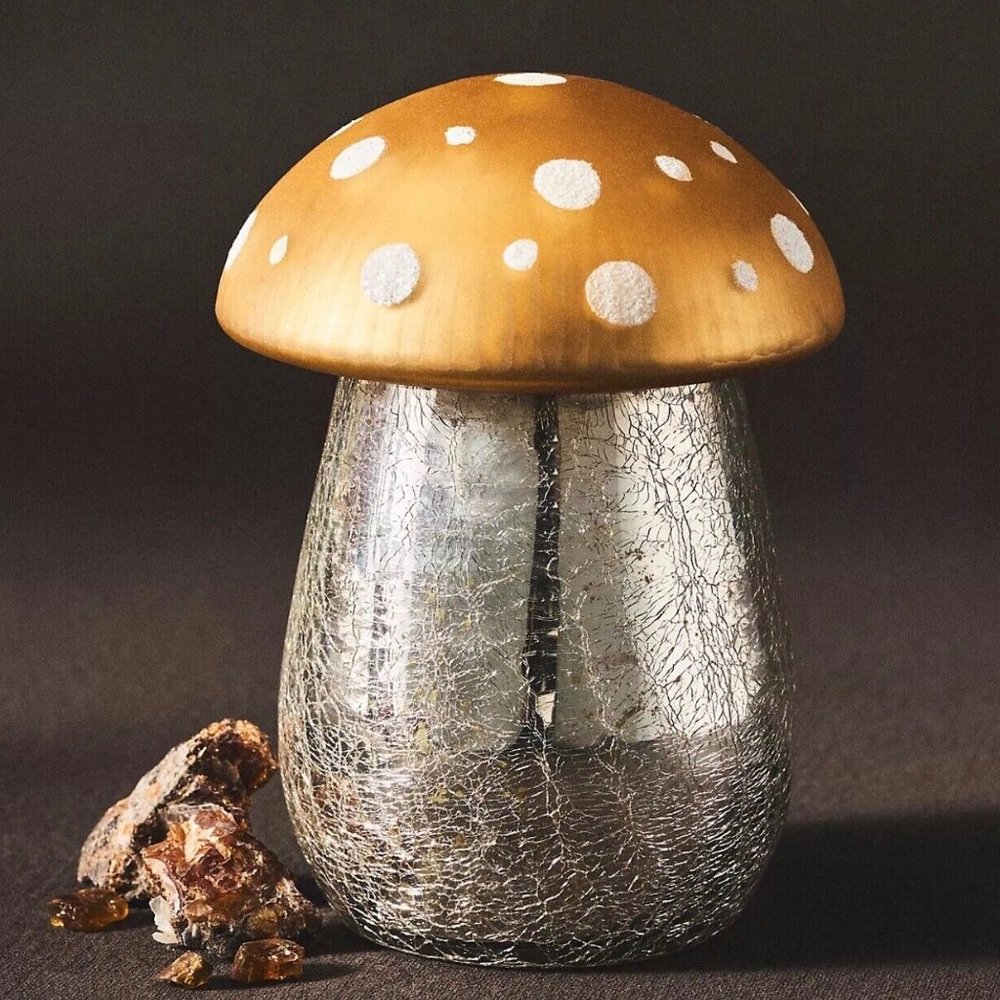 🍄 Anthropologie 🕯️Amanita ✨ Mushroom Cap Candle Gold & Mercury Glass Candle